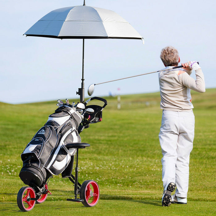 Costway Foldable 3 Wheel Push Pull Golf Club Cart Trolley W/seat Scoreboard Bag Red
