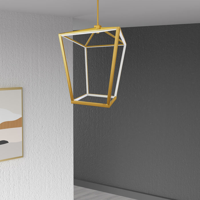 Dainolite Cage LED Pendant 64w Aged Brass Finish White Diffuser Lamp