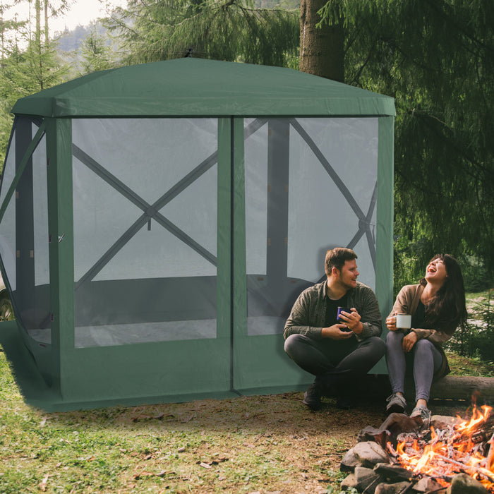 Outsunny Pop-up Screen House Gazebo Camping Outdoor Instant Setup Tent Fits 3-4 People 210d Material W/ Carry Bag & Ground Stakes, Green