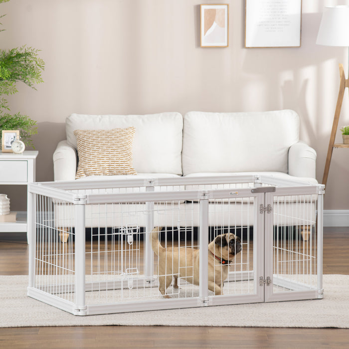Pawhut Dog Playpen, 6 Panels 24.5\" Heavy Duty Pet Playpen, Foldable Dog Exercise Pen With Door Indoor Outdoor, White