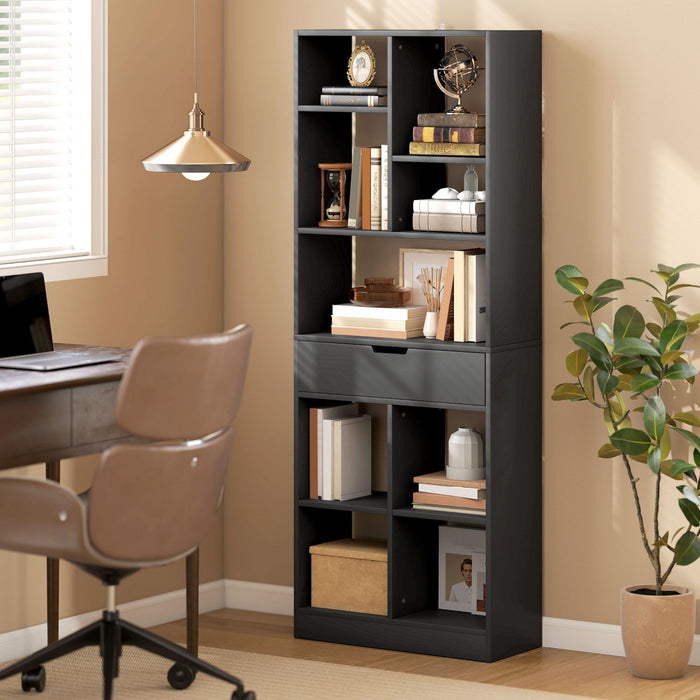 HOMCOM Tall Bookshelf with Drawer for Home Office, Black