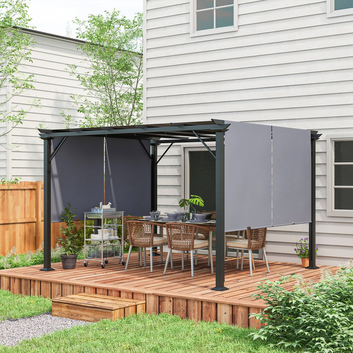 Outsunny 10' X 12' Retractable Pergola Canopy For Backyard, Garden, Grey