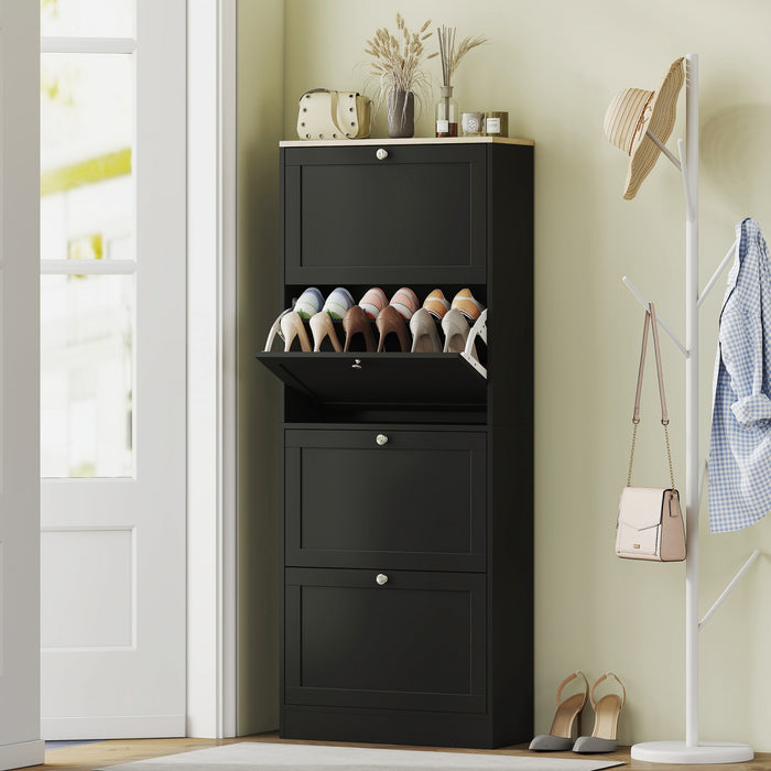 HOMCOM Shoe Cabinet with 4 Flip Drawers and Adjustable Shelves, Black