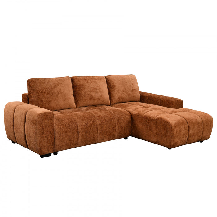 Cove 2-Piece Chenille Sleeper Sectional with Storage Chaise and Rounded Arms - Rust
