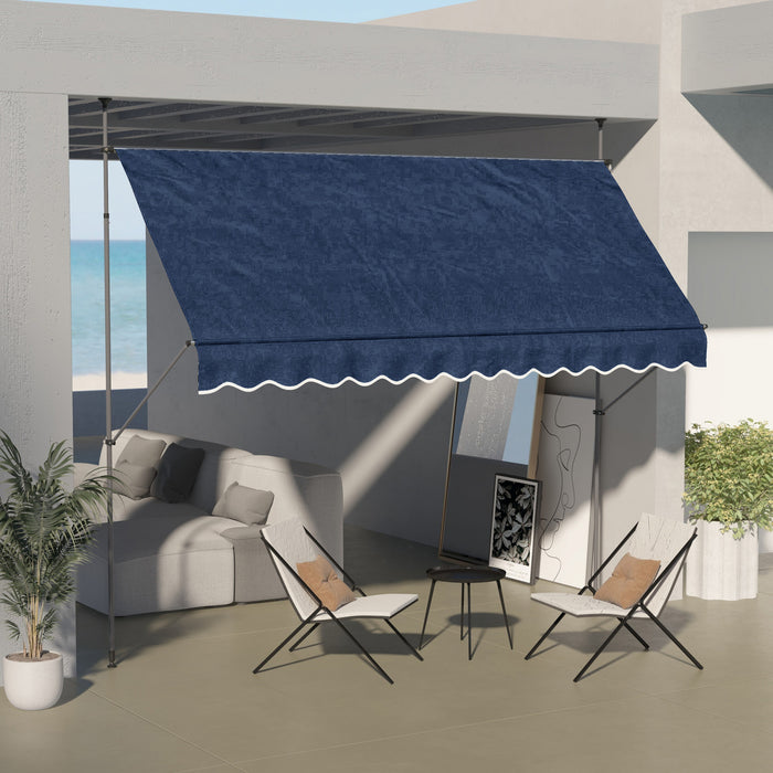 Outsunny 11.5' X 4' Manual Retractable Awning, Non-screw Freestanding Patio Sun Shade Shelter With Support Stand And Uv-resistant Fabric For Window, Door Porch, Deck, Blue