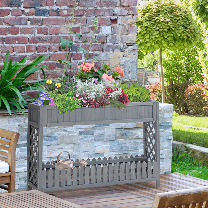 Outsunny Wooden Raised Garden Bed Free Standing Elevated Planter Box With Storage Shelf For Flowers, Vegetables, Herbs, 47\" X 12\" X 36\", Grey