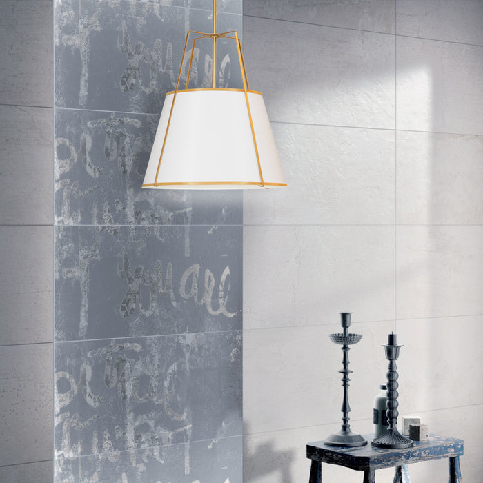 Dainolite Trapezoid 1 Light Pendant Gold/White Shade White Fabric Diffuser Lamp