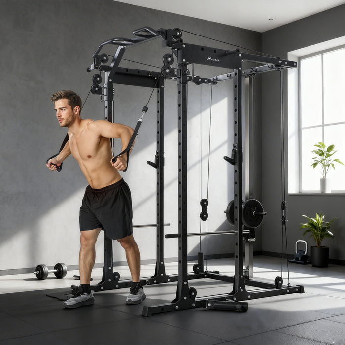 Soozier Multi-Functional Power Rack, Smith Machine with Pull Up Bar