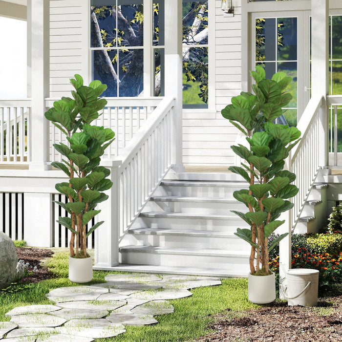 HOMCOM Faux Fiddle Leaf Fig Tree Set of 2, 5FT Fake Tree for Indoor Decor