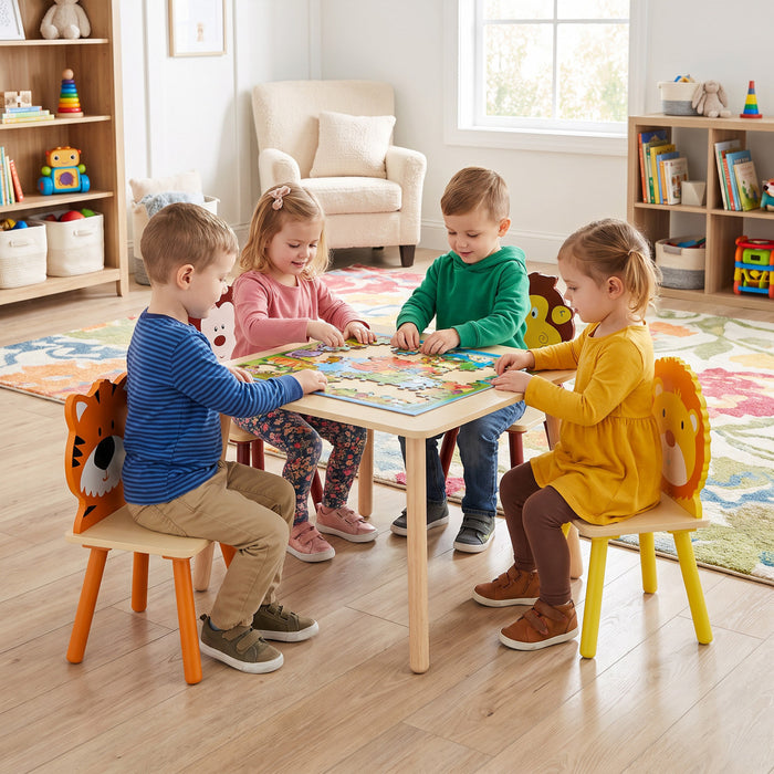 Qaba Kids Table and Chair Set, Toddler Table and 4 Chairs Set for Art, Craft, Drawing and Snack Time, Playroom, Classroom, Nursery, Boys Girls 3-8, Yellow