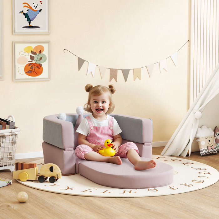 Qaba Climbing Toys for Toddlers, 3-in-1 Convertible Soft Play Set with Crown Pillow, Fold Out Kids Couch to Lounger & Play Area for Playroom, Bedroom, Ages 18-36 Months, Pink