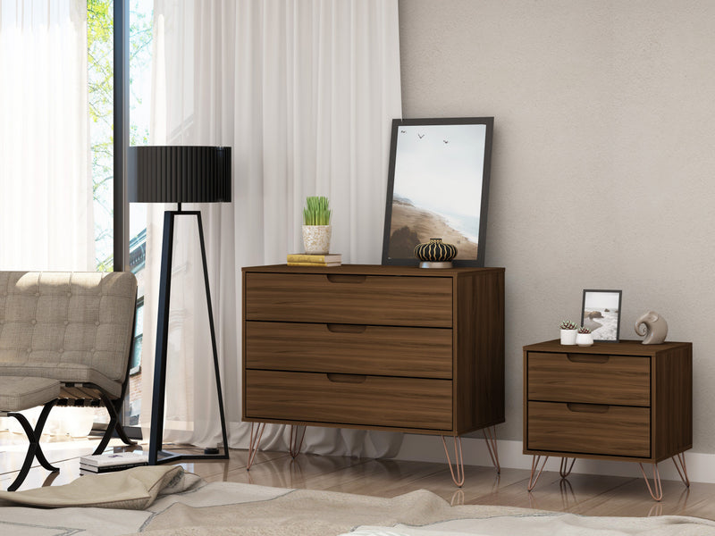 Rockefeller Mid-Century Modern 2-Piece Dresser Set in Chestnut Brown