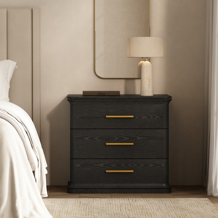 Clifford Traditional Nightstand in Black (3-Drawer)
