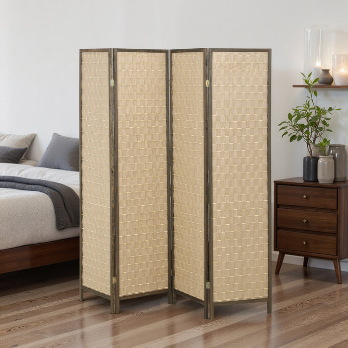 HOMCOM Handwoven 4 Panel Privacy Screen, 6 FT Folding Room Divider, Brown