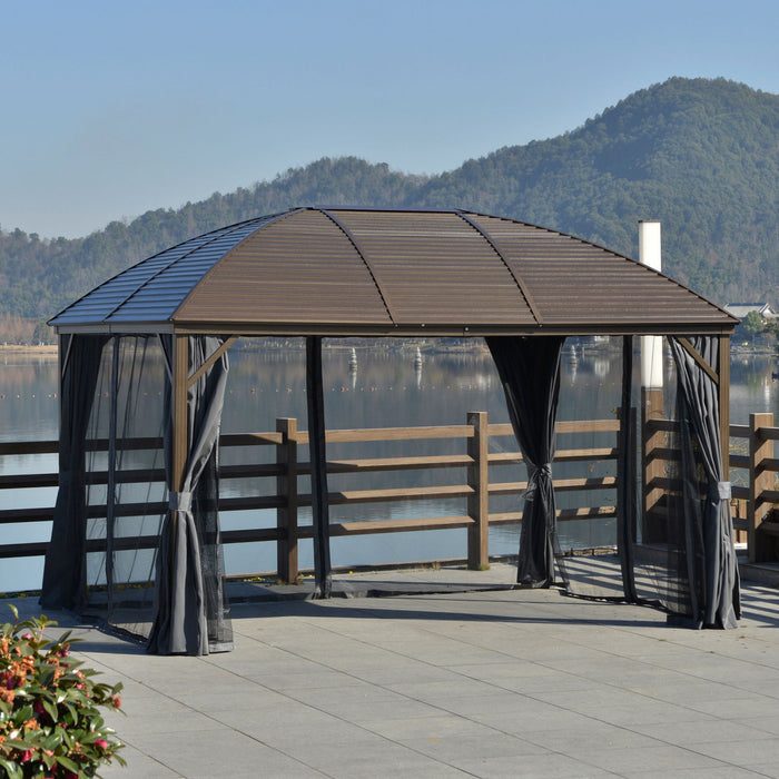 Outsunny 10' X 13' Hardtop Gazebo Canopy With Galvanized Steel Roof, Aluminum Permanent Pavilion Outdoor Gazebo With Top Hook, Netting And Curtains For Garden, Backyard, Grey