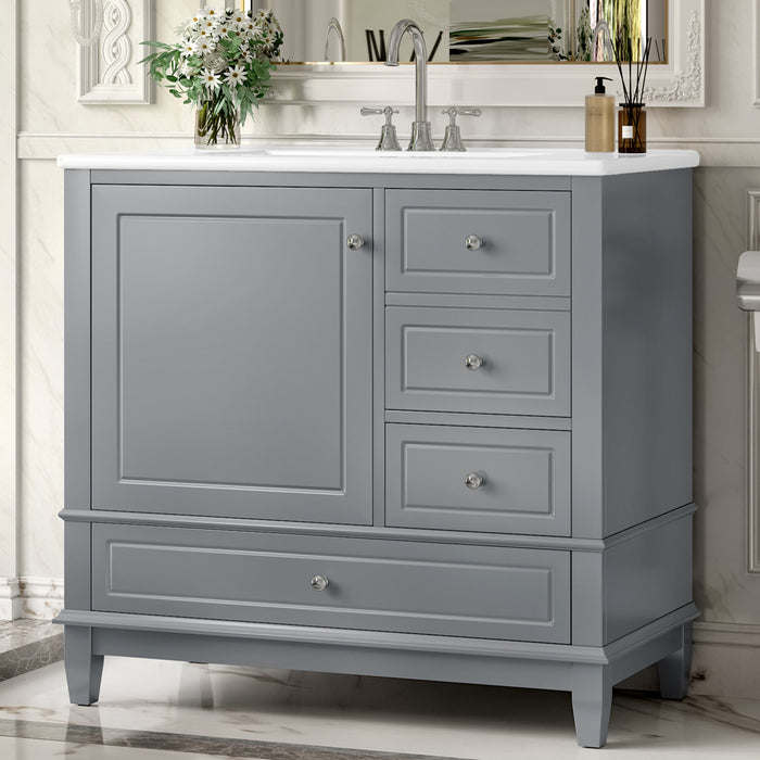 Fanny 36\" Bathroom Vanity with Ceramic Sink and Soft-Close Hinges, Grey