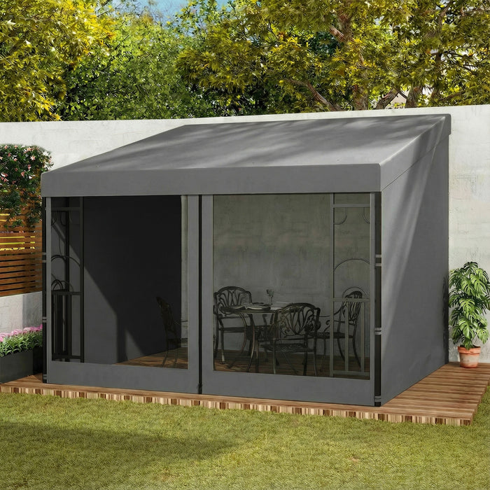 Outsunny 10' x 10' Wall Mounted Pergola Gazebo with Curtains and Nettings