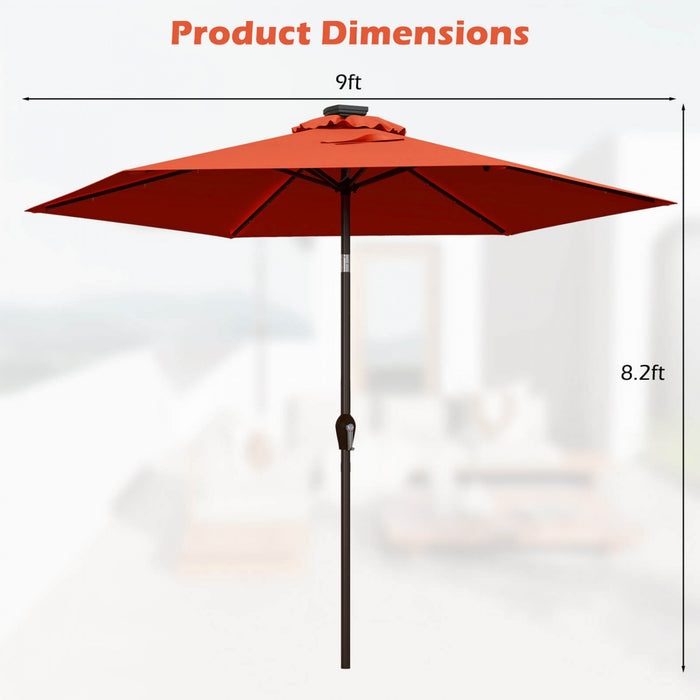 Costway 9FT Patio Solar Umbrella LED Steel Tilt W/ Crank Orange