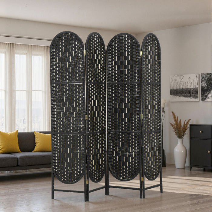 HOMCOM 4 Panel Room Divider, Bohemian Folding Privacy Screen, Black