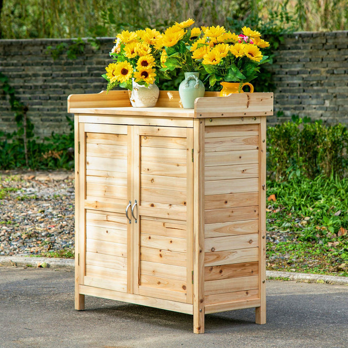 Outsunny Garden Storage Cabinet, Outdoor Storage Potting Shed, Natural