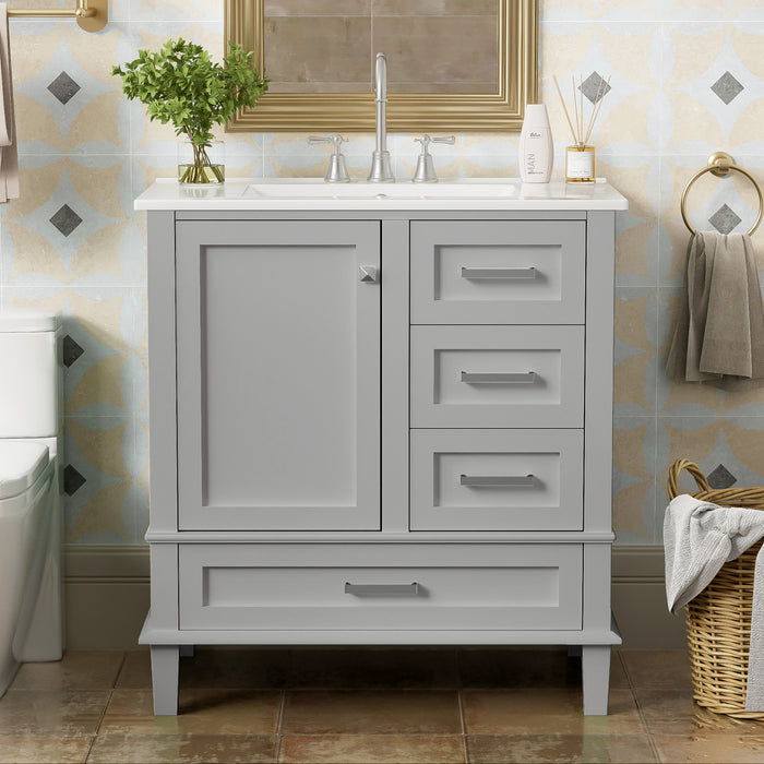 Katherine 30\" Solid Wood Bathroom Vanity With Sink Combo - Grey