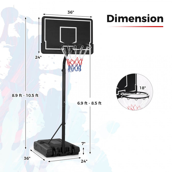Costway 6.9-8.5 Ft Portable Outdoor Basketball Hoop With Shatterproof Pc Backboard