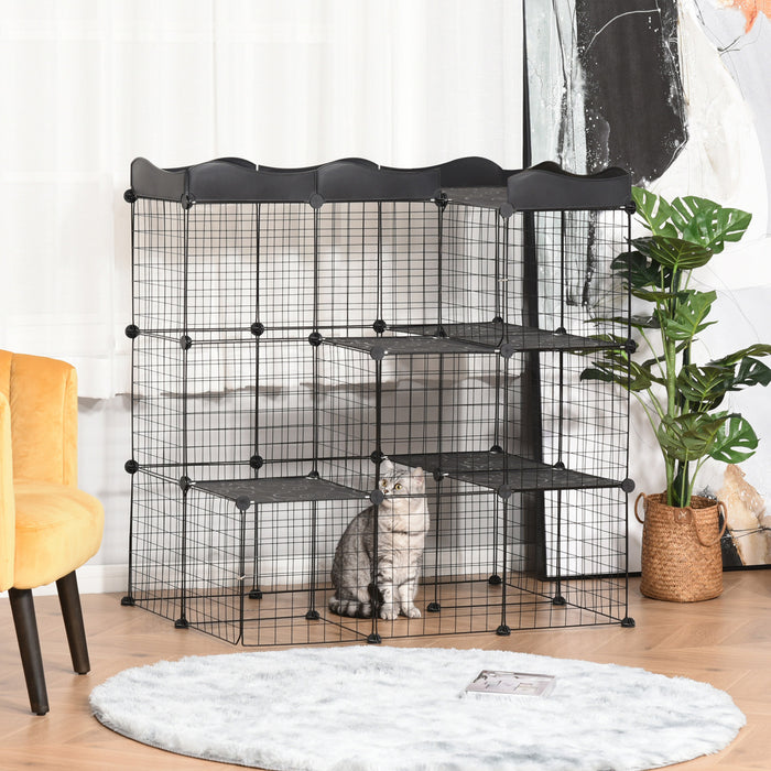Pawhut 40 Panels Small Animal Cage, Pet Playpen With Doors, Kitten Cage, Portable Metal Wire Yard For Ferrets Indoor Use, 41\" X 28\" X 46\"