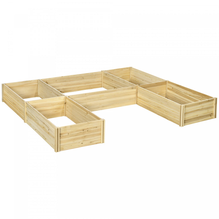 Outsunny DIY 5-box Raised Garden Bed Flower Bed Set, Natural Wood