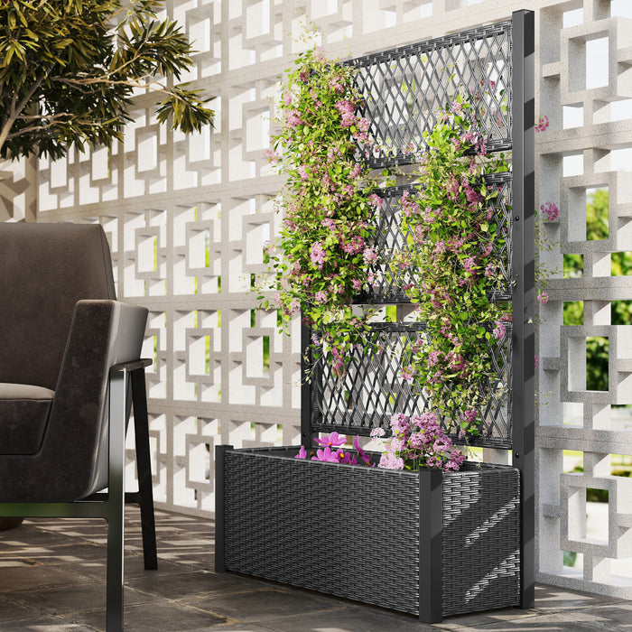 Outsunny Outdoor Planter Box with Trellis, Wicker Garden Box, Dark Grey