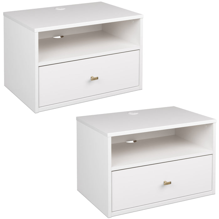 Floating Shelf with Drawer - White