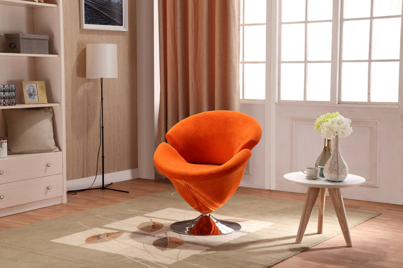 Tulip Modern Velvet Swivel Lounge Chair in Orange - Set of 2