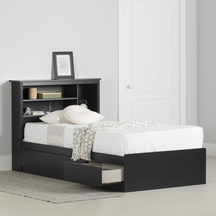 Vito Mates Bed With Bookcase Headboard Set Pure Black - South Shore
