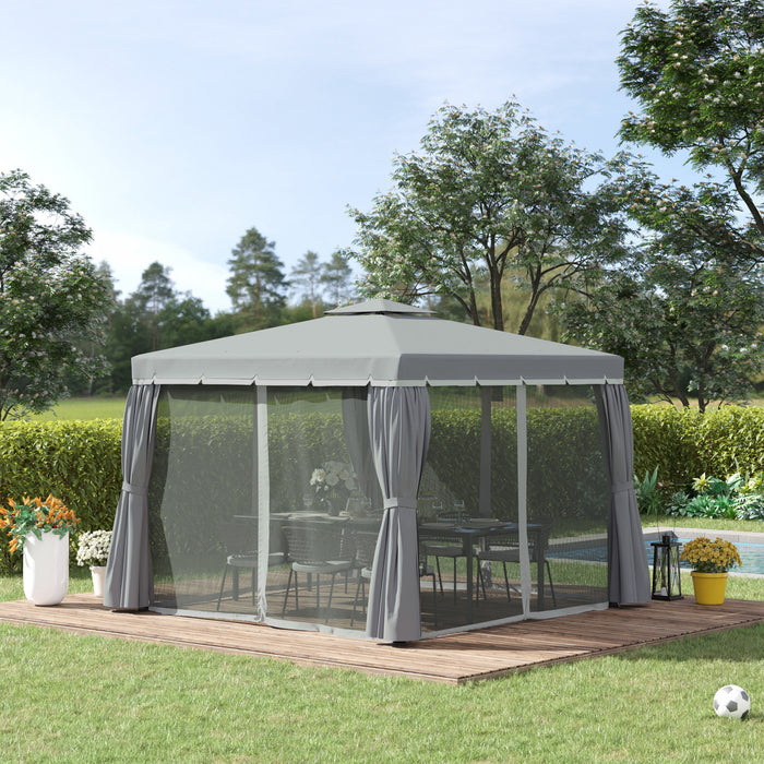 Outsunny 10' X 10' 2-tier Patio Gazebo With Mesh Sidewalls, Dark Grey