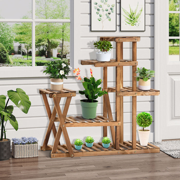 Outsunny Wood Plant Stand 5 Tier Plant Shelf Multiple Flower Pot Holder For Living Room, Patio Corner, Balcony, Indoor Outdoor Use, Natural