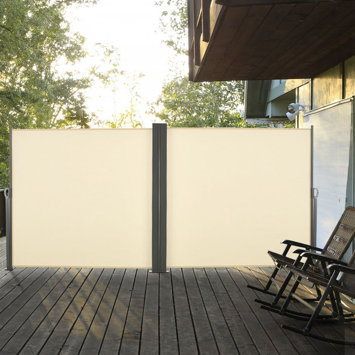 Outsunny Double Retractable Side Awning 236\" X 71\" Patio Screen Cream White