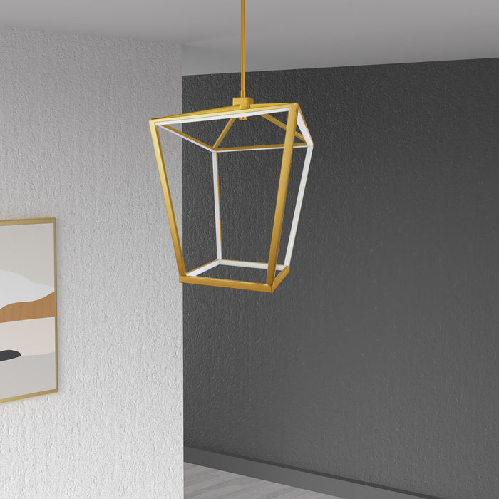 Dainolite Cage LED Pendant 46w Aged Brass Finish White Diffuser Lamp