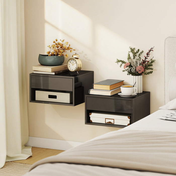 HOMCOM Floating Bedside Tables Set of 2, Wall-Mounted Nightstand Black