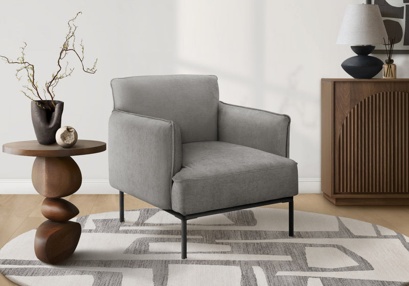 Monarch Specialties - Accent Chair, 33\" H, Upholstered, Living Room, Bedroom, Grey Fabric, Black Metal Legs