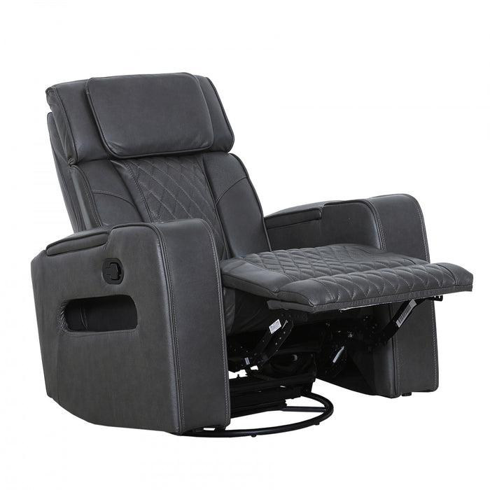 Kingsley 37 in. Leather Match Swivel Glider Recliner - Charcoal