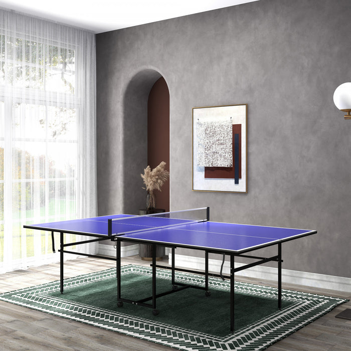Soozier Full Size Ping Pong Table, Folding Table Tennis Table Set, Blue