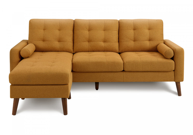 Upholstered Chaise Sofa Lounger, 85\" Wide, Orange Fabric, Walnut Solid Wood Legs, Modern Sofa