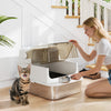 PawHut Extra Large Stainless Steel Cat Litter Box, XXL Enclosed Kitty Litter Box with Flip Lid & Scoop, Easy Clean, No Odours, Leak-Proof, for All Breed Sized Cats, White