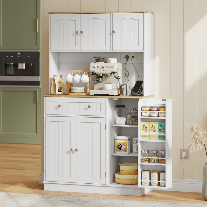HOMCOM 68\" Pantry Cabinet, Kitchen Cupboard with Charging Station, White