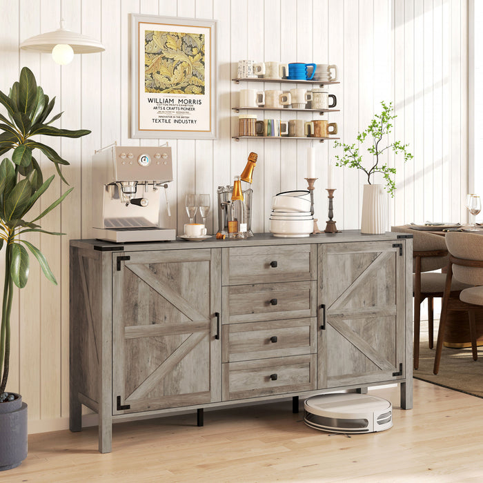 HOMCOM 59\" Farmhouse Sideboard Buffet Cabinet with 2 Barn Doors, Grey