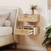 HOMCOM Floating Bedside Tables Set of 2, Boho Nightstands with Drawer, Oak