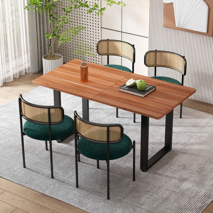 Mason Rattan Dining Chairs with Metal Legs and Velvet Cushion Set of 4,Green