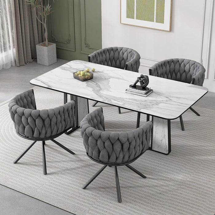 Amelia Velvet Swivel Dining Chairs with Tufted Upholstered and Metal Legs Set of 4, Grey