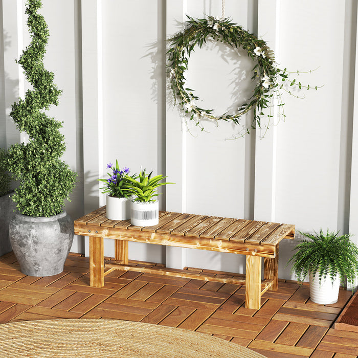 Outsunny 43.25\" Outdoor Wood Garden Bench Double Seat Carbonized