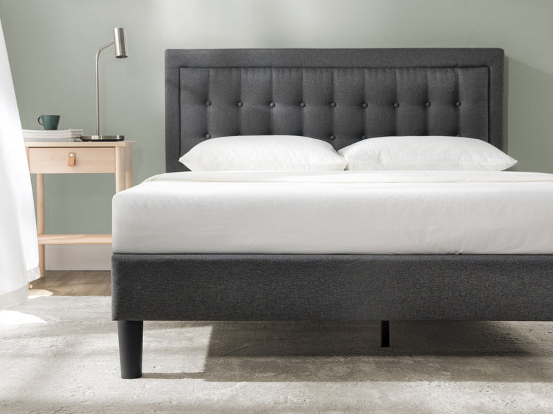 Dachelle Upholstered Platform Bed with Headboard in Dark Grey - Queen Size