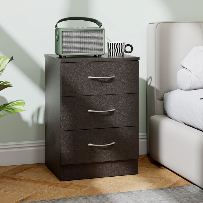 HOMCOM Bedside Table, Night Stand with 3 Drawer for Bedroom